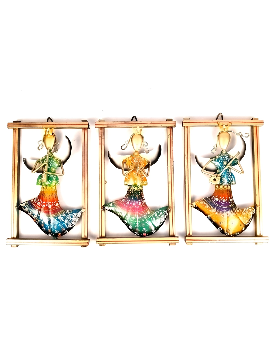 

apka mart Set Of 3 Yellow & Green Musical Instruments Metal Wall Hangings