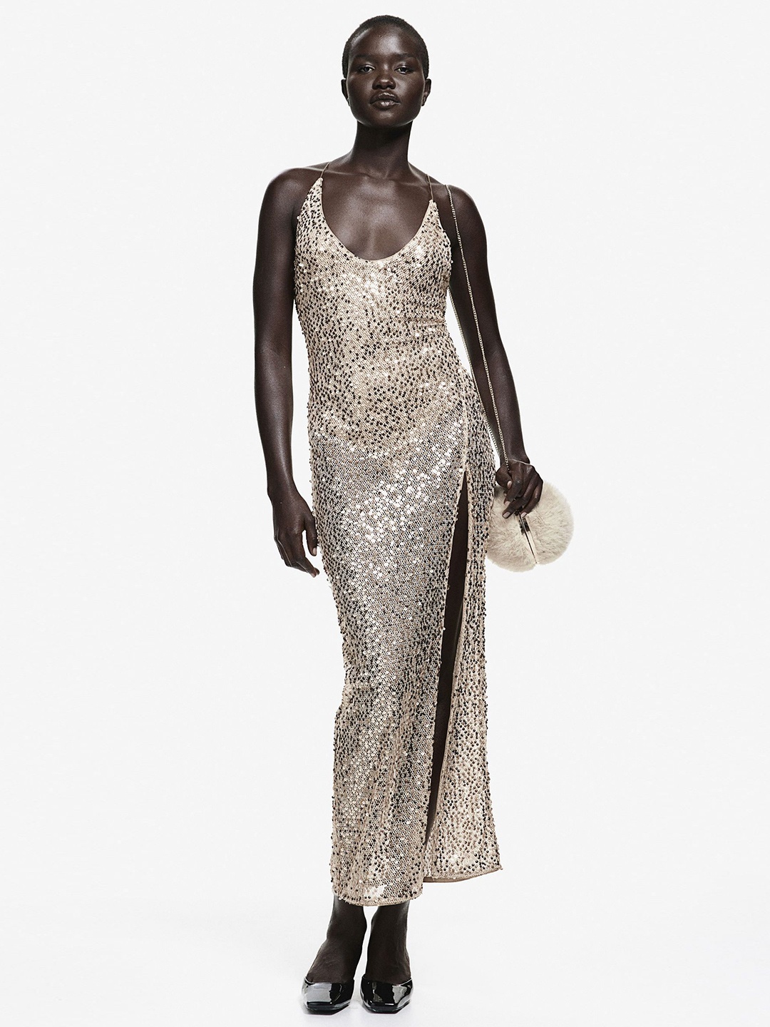 

H&M Sequined Net Dress, Gold