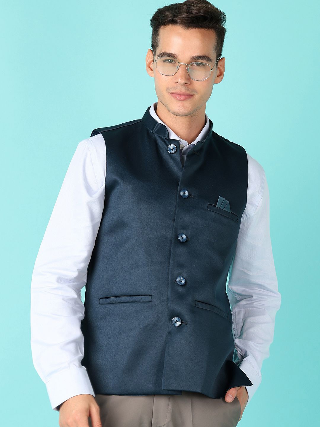 

V-Mart Mandarin Collar Nehru Jacket, Teal