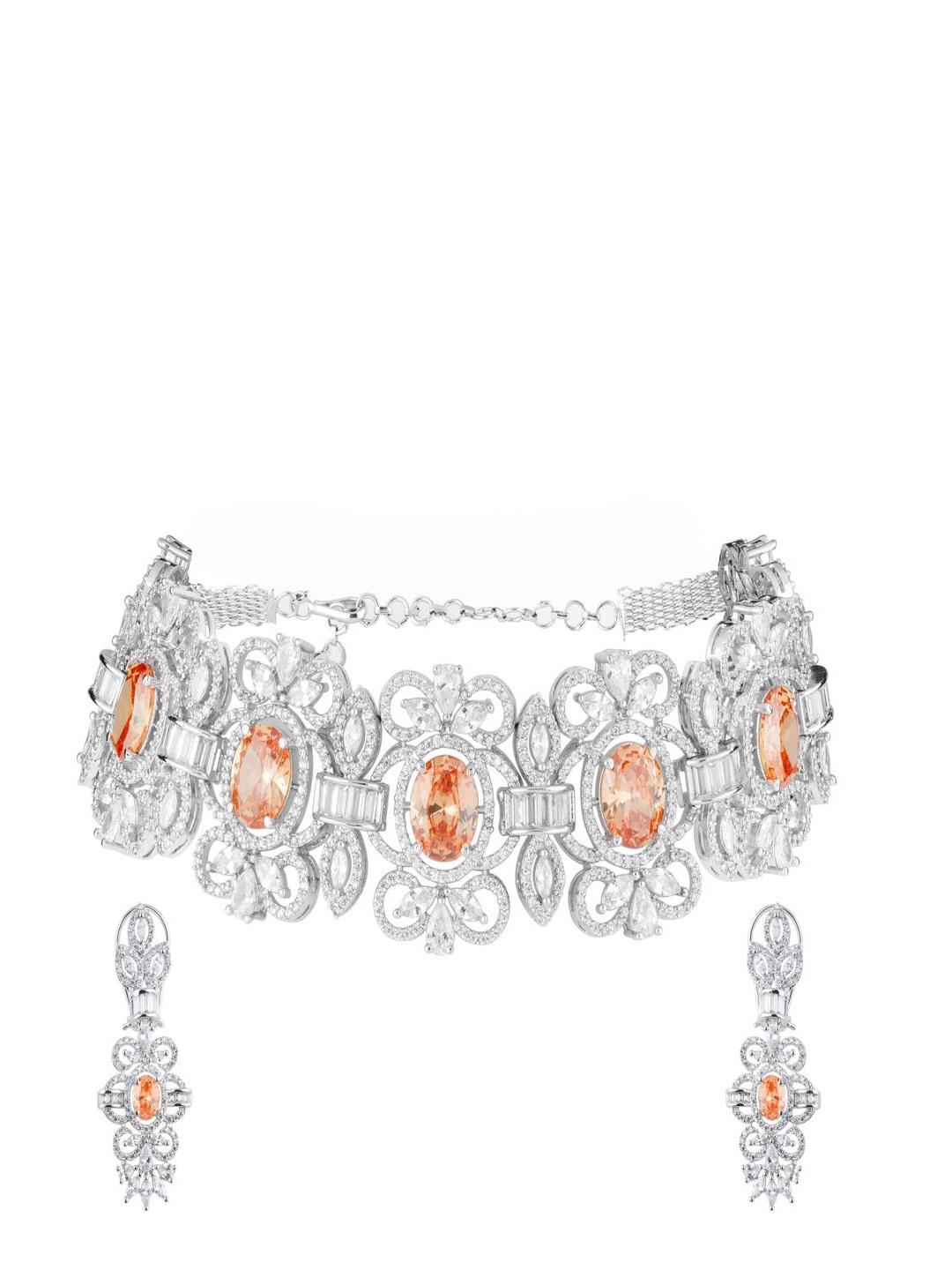 

vivinia BY VIDHI MEHRA Rhodium-Plated CZ Studded Jewellery Set, Silver