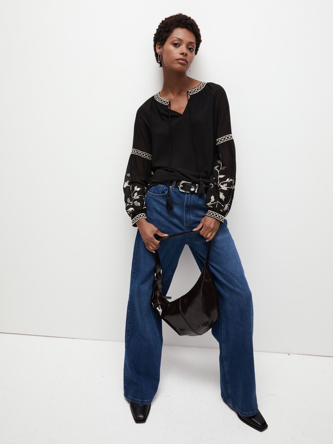 

Marks & Spencer Tie-Up Neck Top, Black