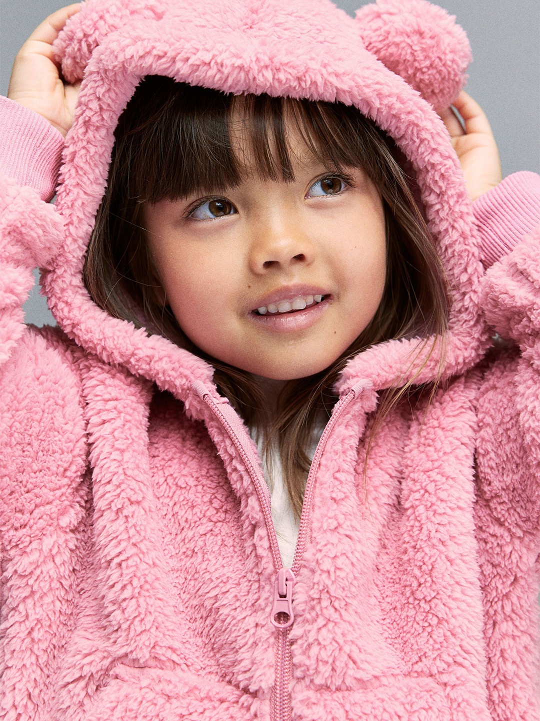 

H&M Girls Teddy Zip-Through Hoodie, Pink