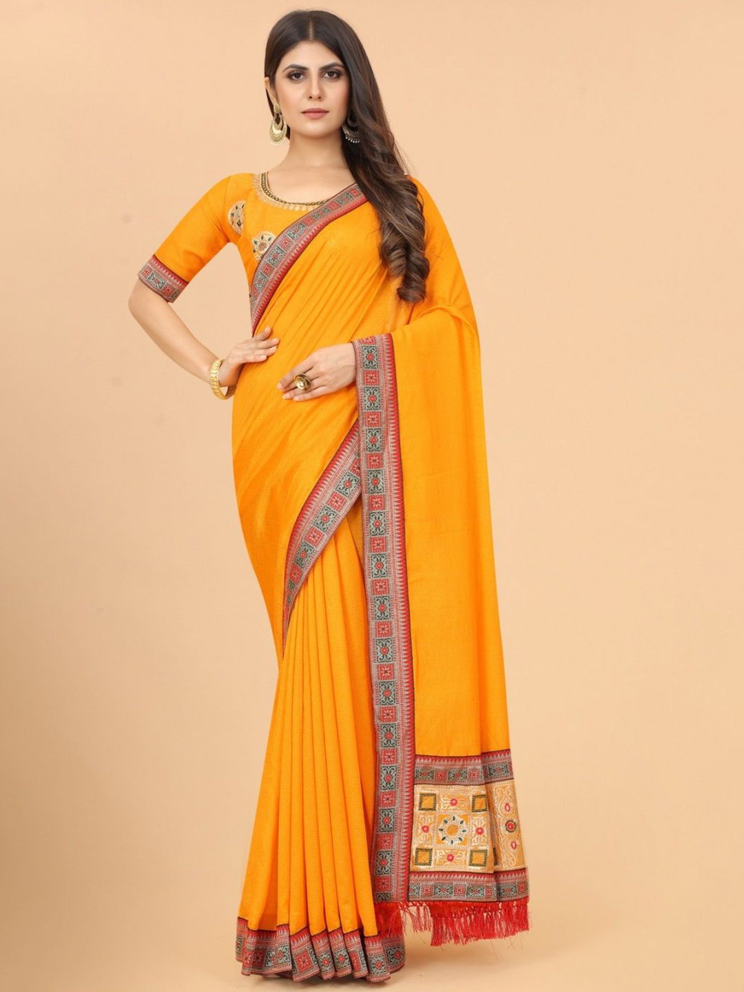 

DHRUTI CREATION Solid Zari Saree, Orange