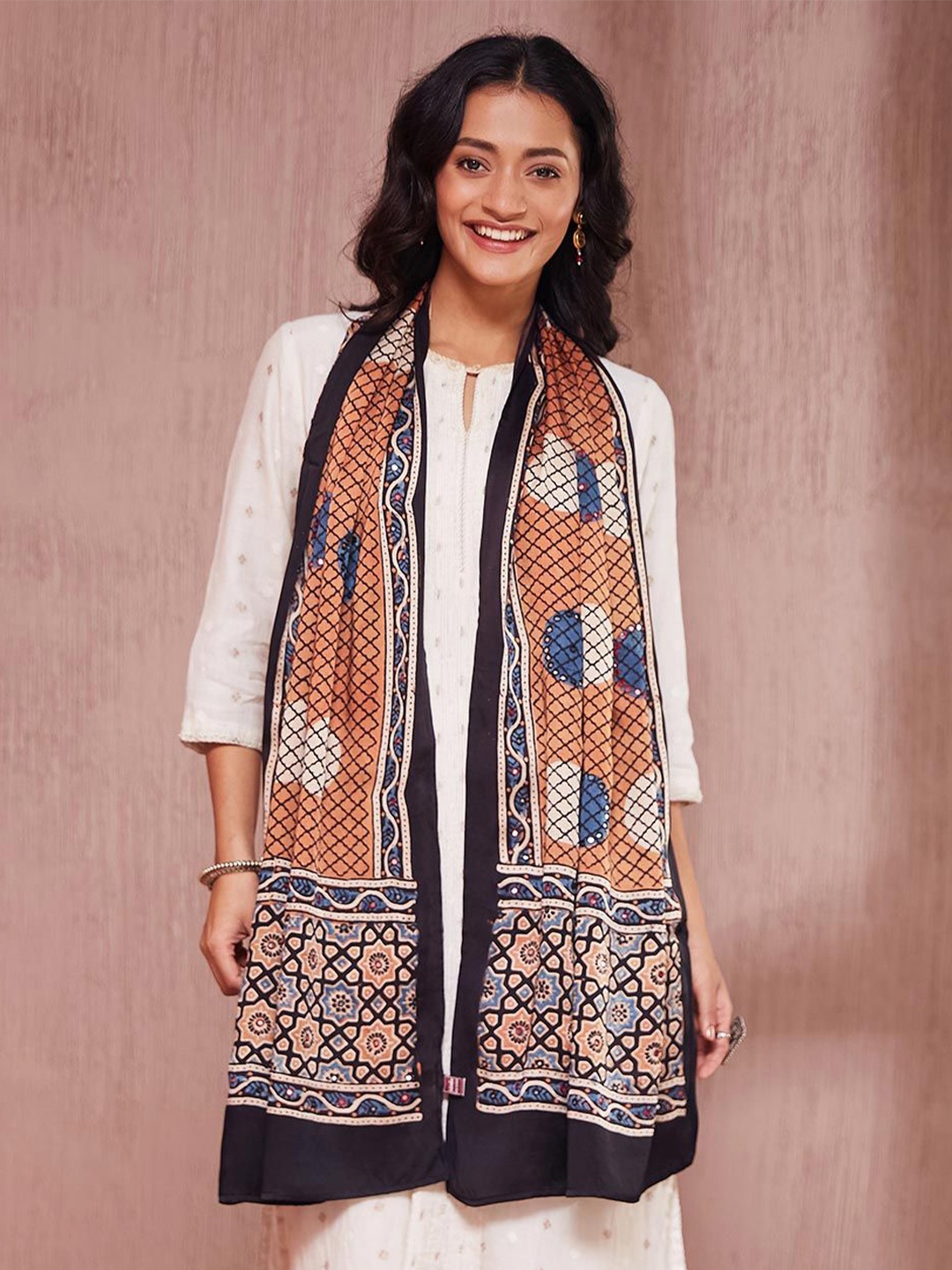 

Fabindia Women Ajrakh Printed Stole, Rust