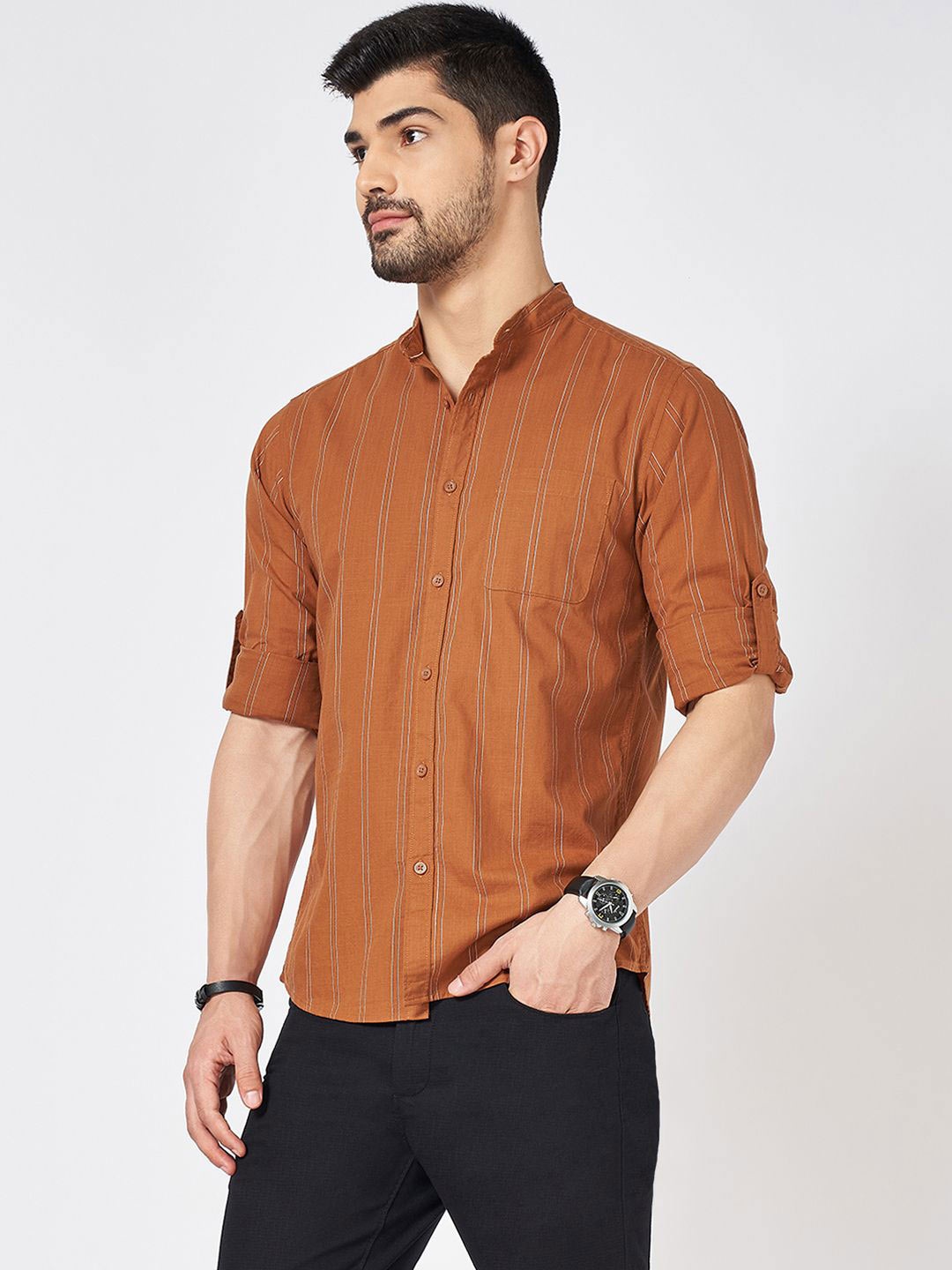 

BYFORD by Pantaloons Men Slim Fit Opaque Casual Shirt, Rust