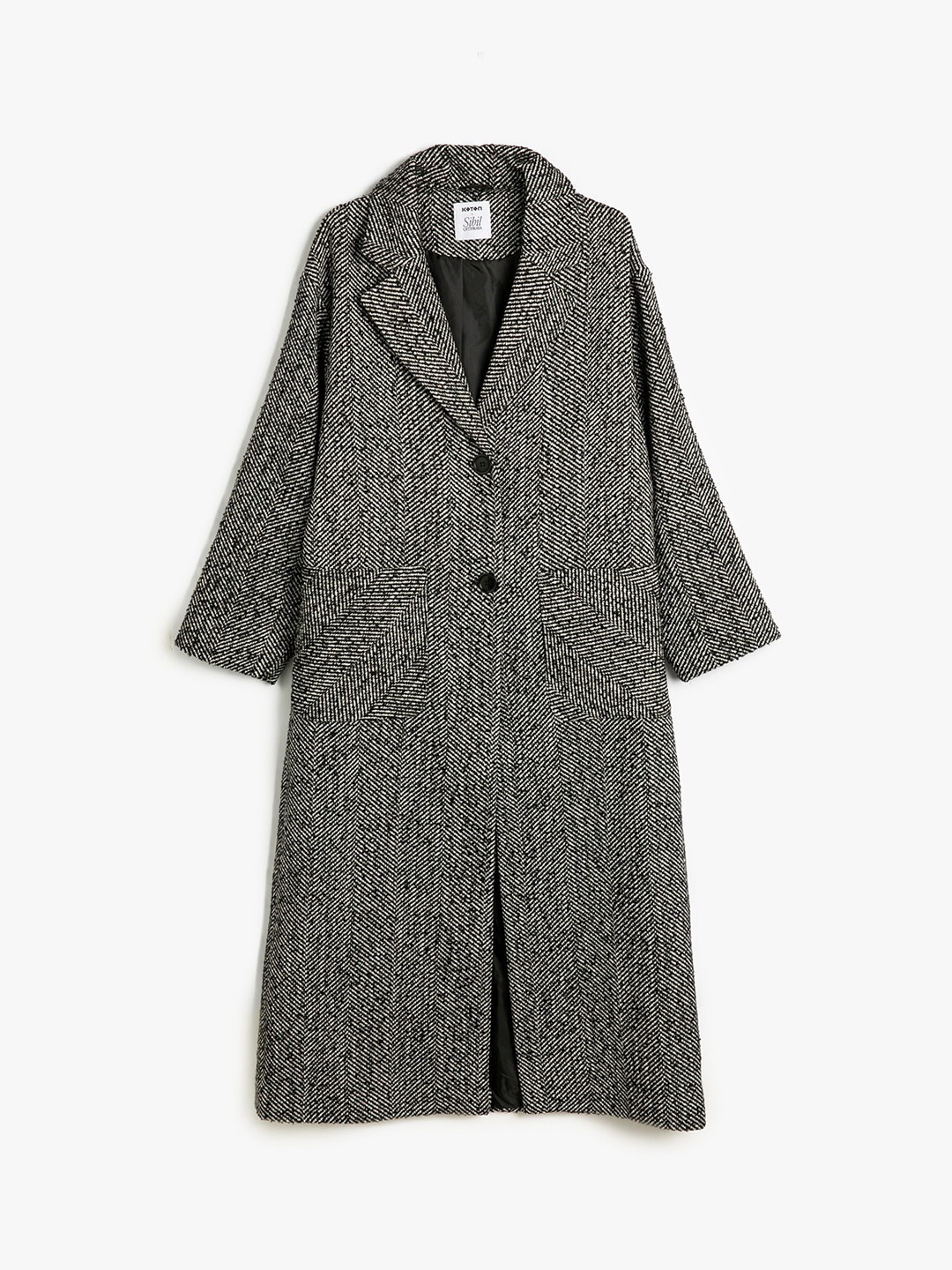 

Koton Women Self Design Single-Breasted Overcoat, Black