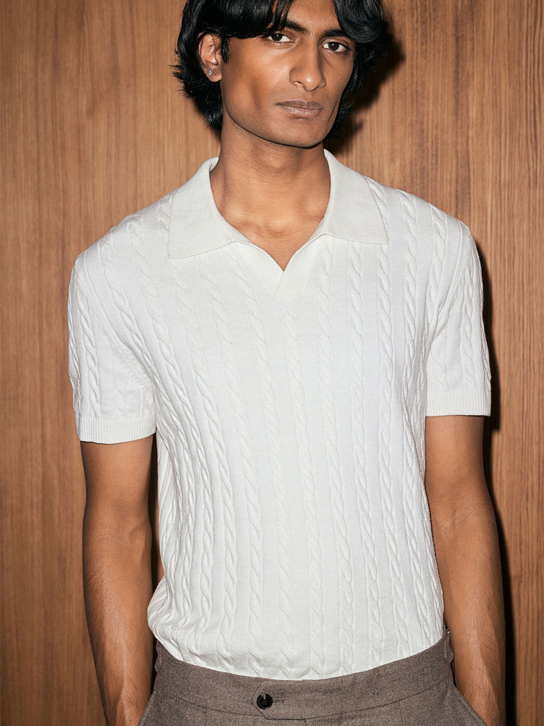 

H&M Cable-Knit Polo Tshirt, White