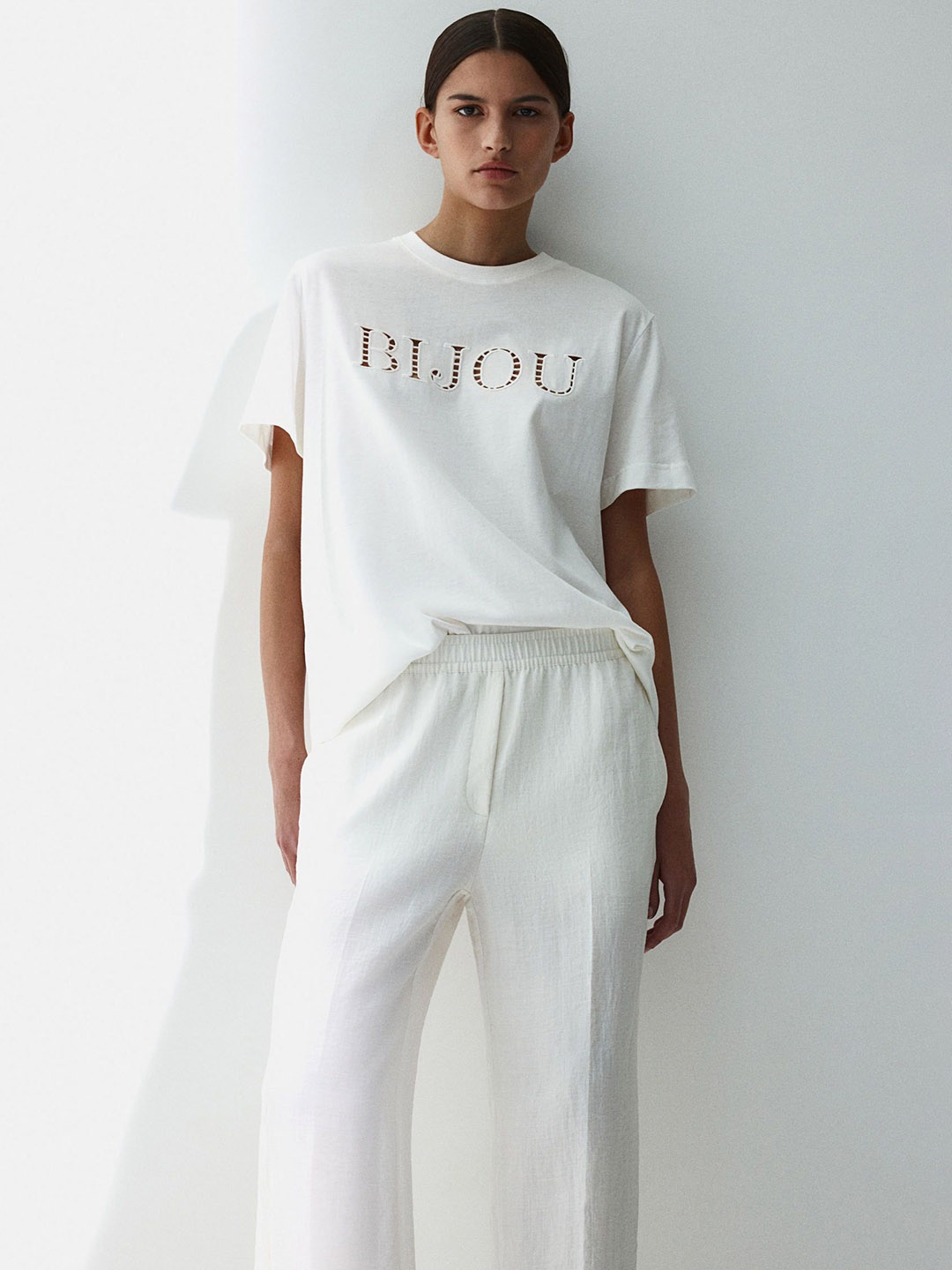 

H&M Wide Pull-On Trousers, White