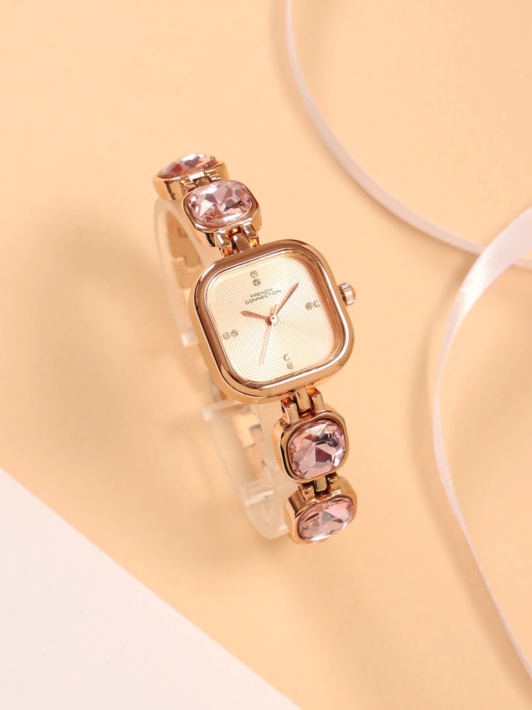 

French Connection Women Printed Dial & Bracelet Style Straps Analogue Watch FCN0106RGM, Pink