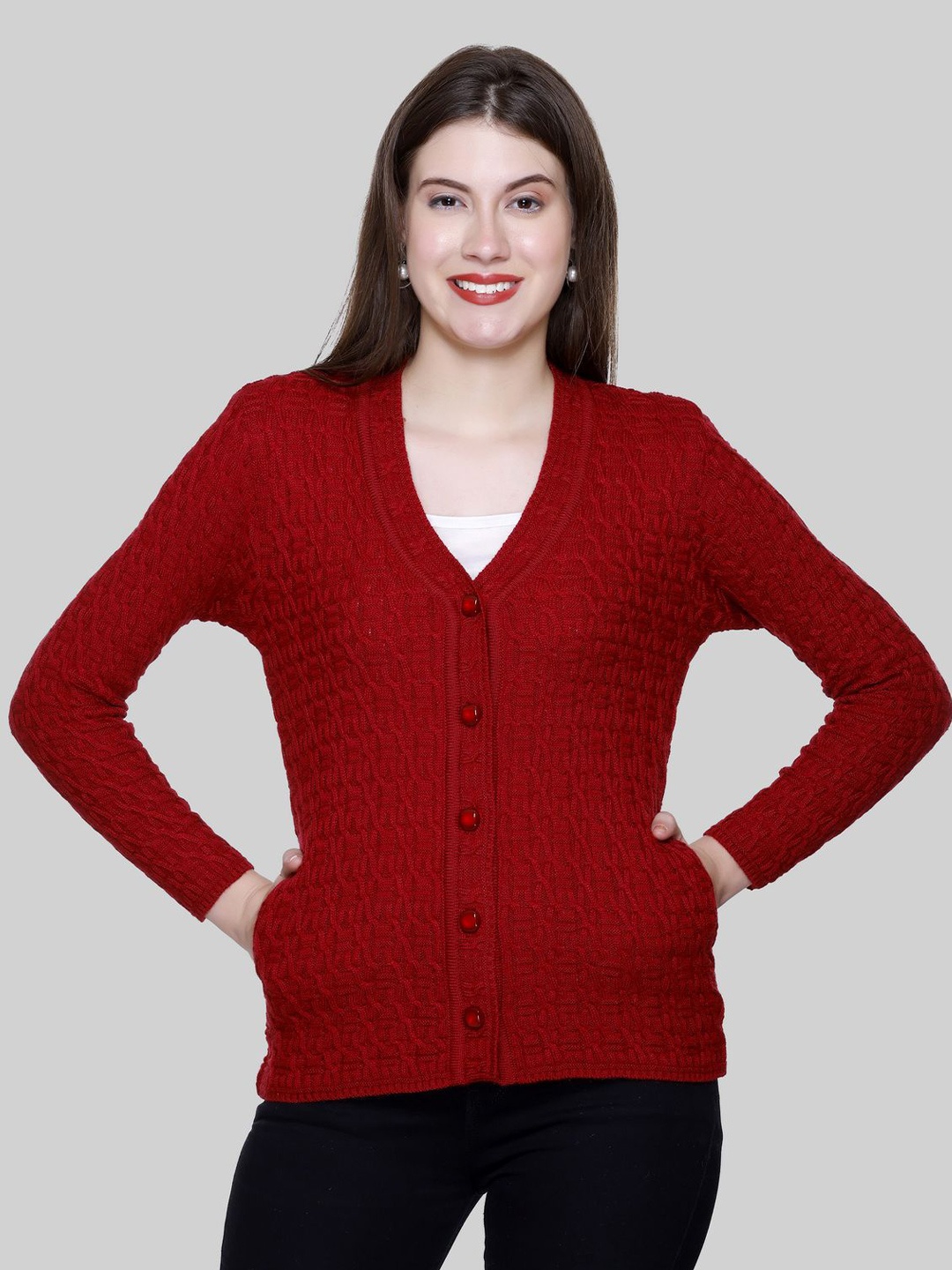 

Pampara Women Cable Knit Cardigan, Maroon