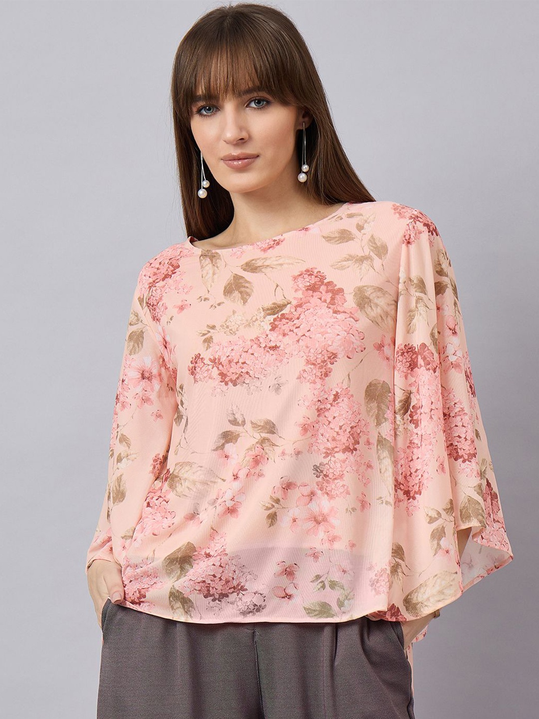 

Orchid Blues Floral Bell Sleeve Top, Peach