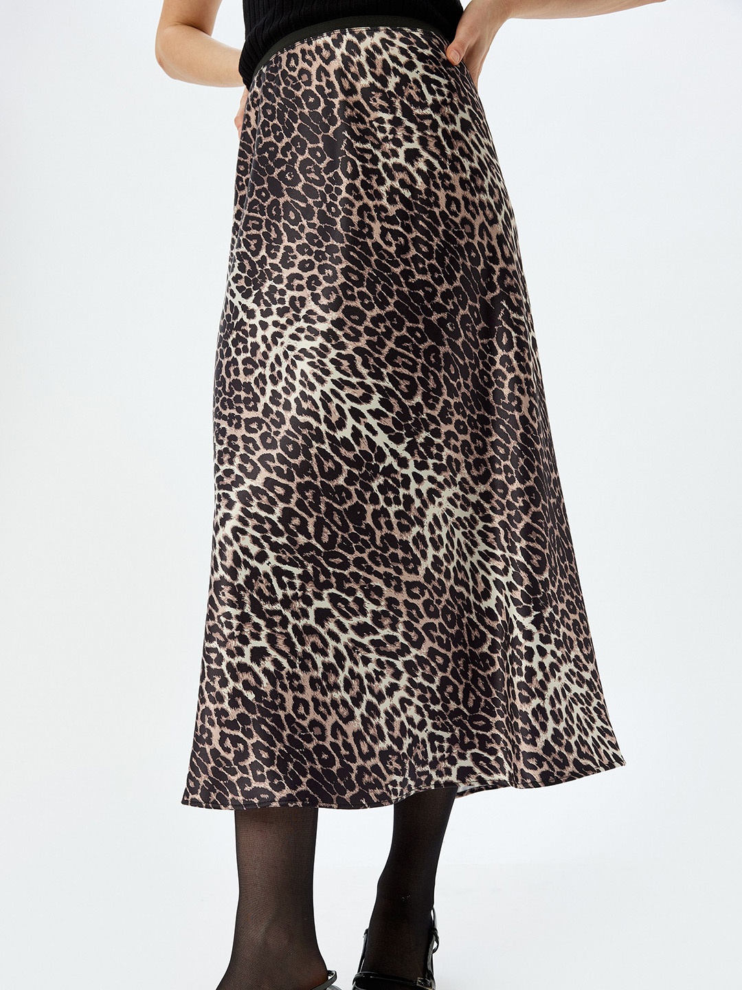 

Koton Printed A-Line Midi Skirt, Brown