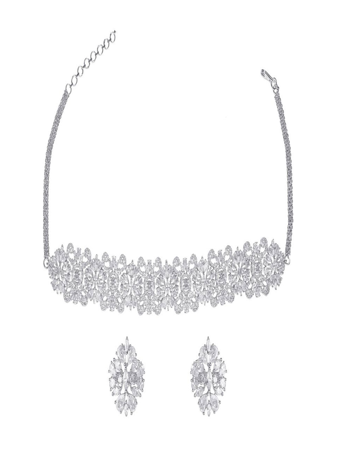 

Vivinia by Vidhi Rhodium Plated CZ Stone Studded Jewellery Set, Silver