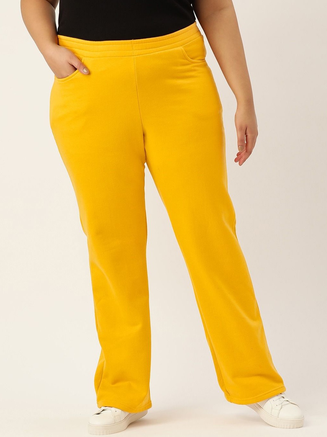 

theRebelinme Women Relaxed Straight Fit High-Rise Easy Wash Trousers, Mustard