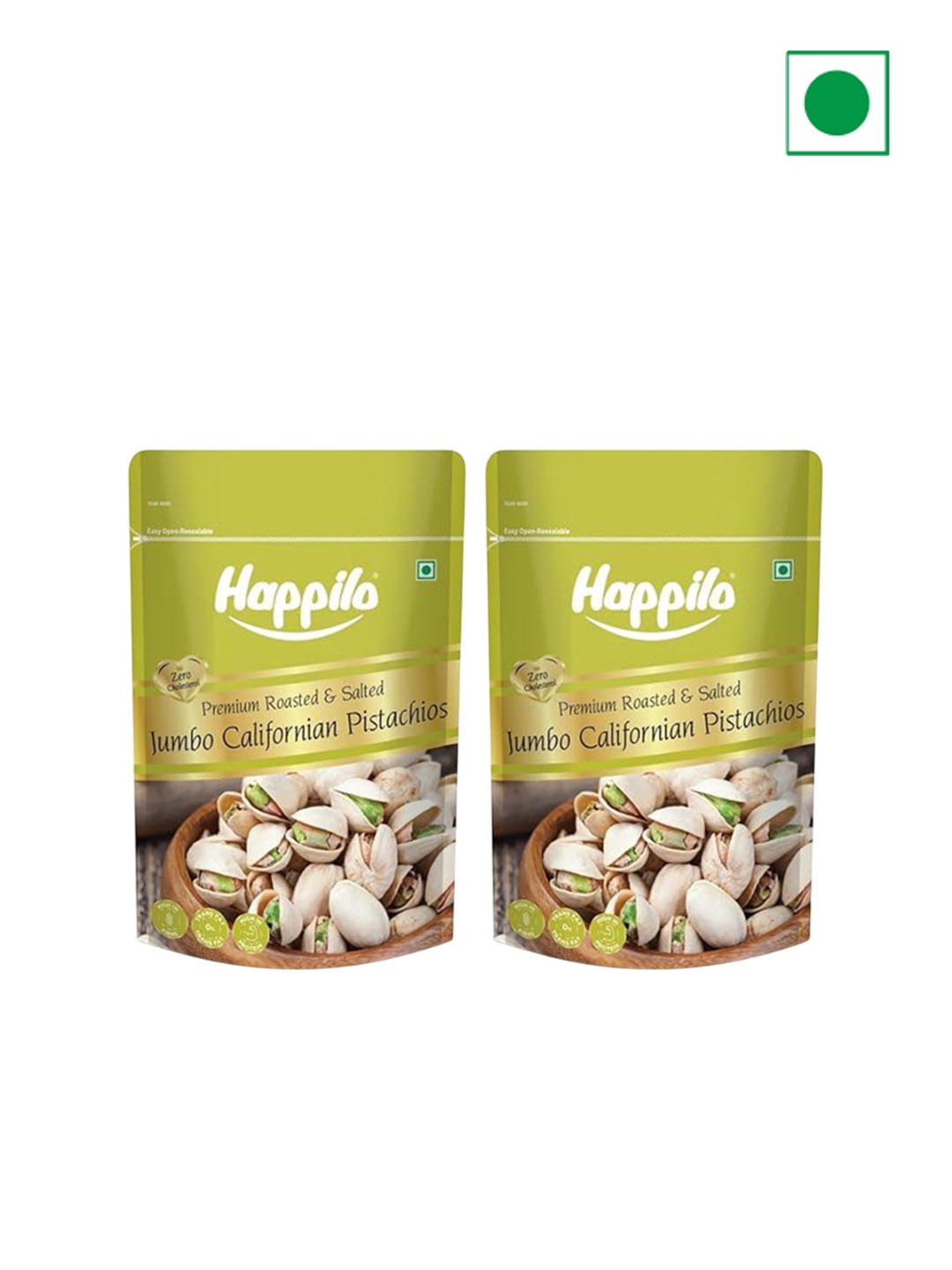 

Happilo Pack of 2 Freshly Roasted and Salted California Pistachios - 200 g Each, Green