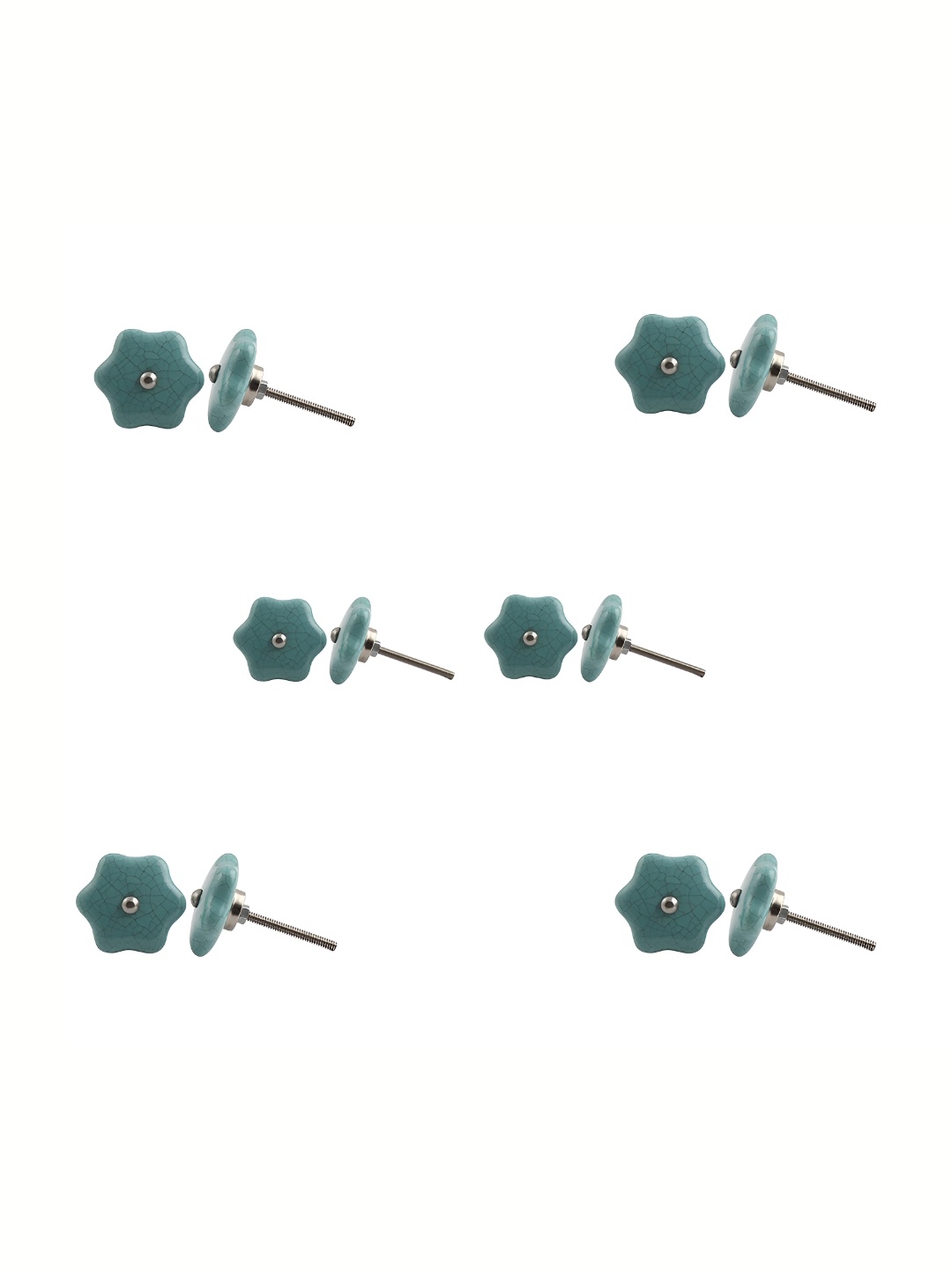 

Indianshelf 6Pcs Green Textured Ceramic Star Crackle Knobs