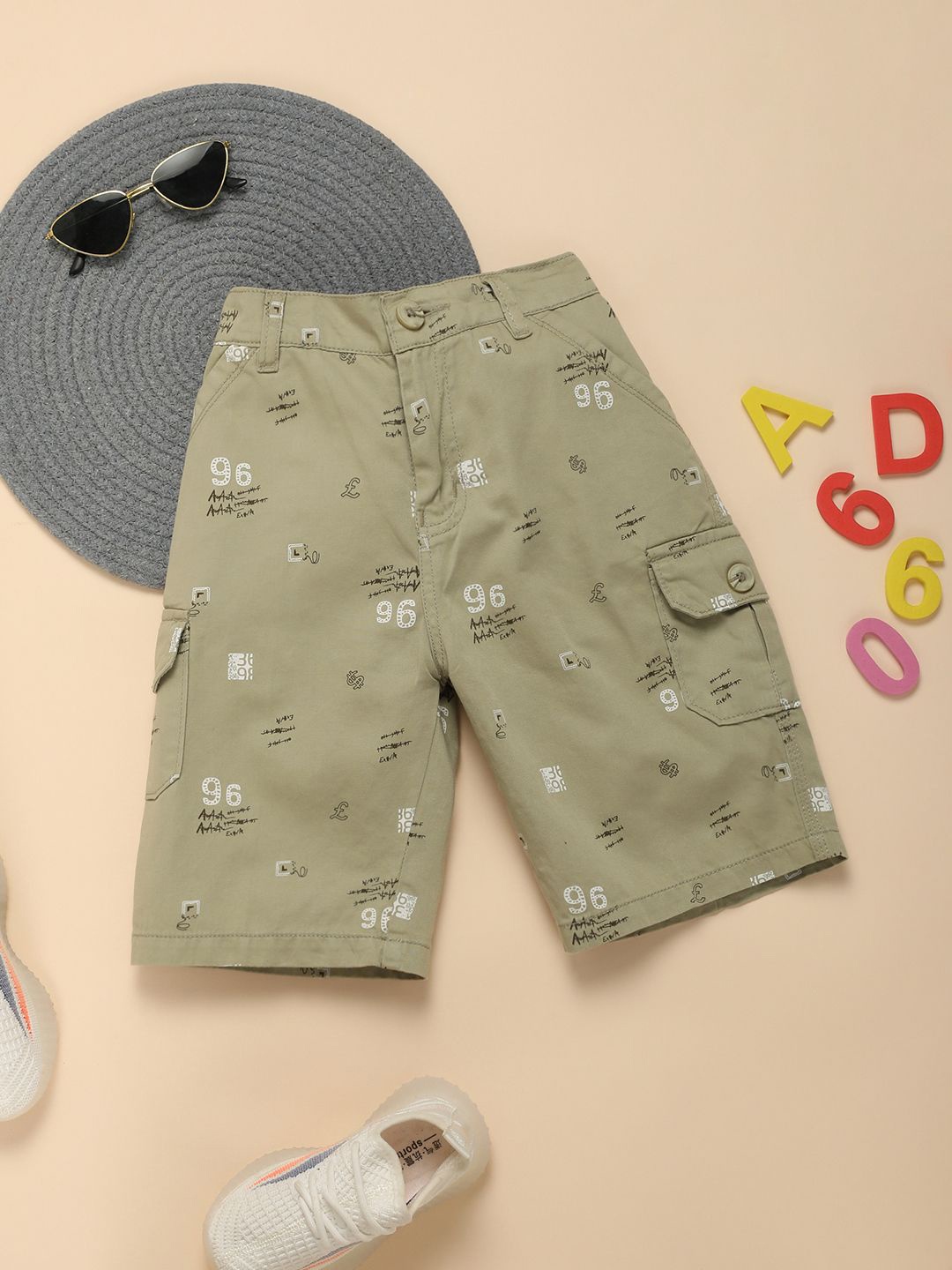 

V-Mart Boys Printed Shorts, Beige