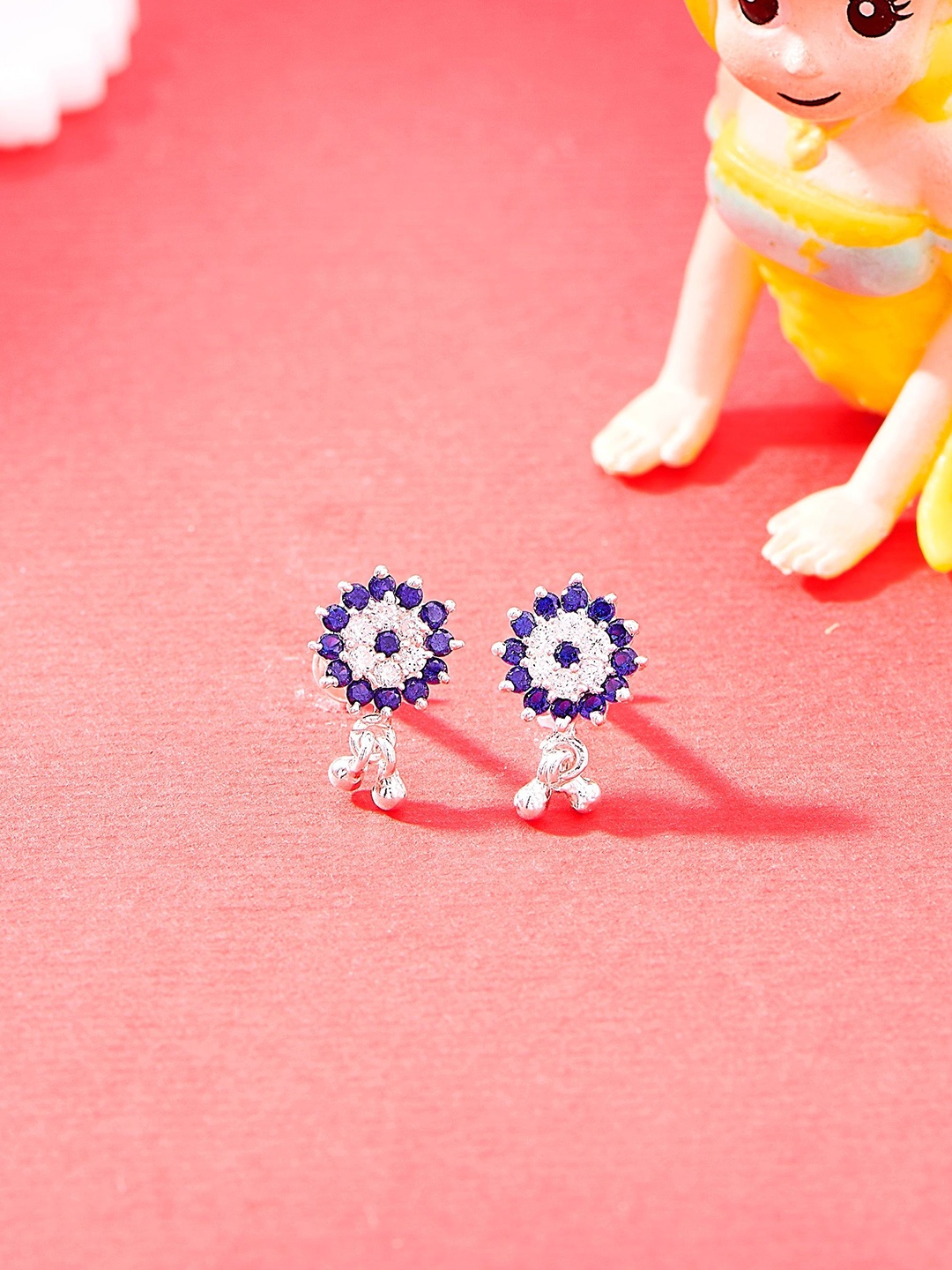 

Nipura 925 Sterling Silver-Plated Cubic Zirconia Studded Flower Drop Earrings