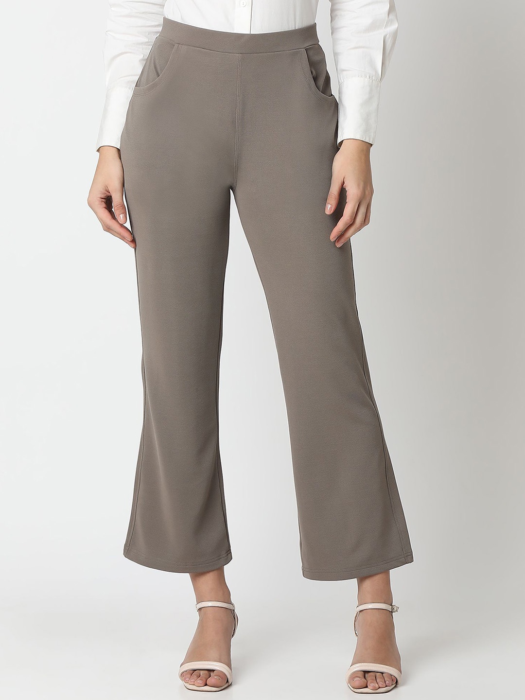 

Smarty Pants Women Relaxed Straight Leg Flared Easy Wash Trousers, Brown