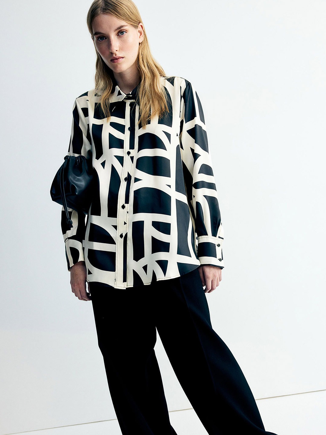 

H&M Printed Long Sleeve Shirt, Black