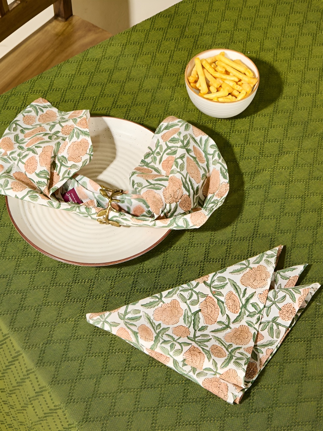 

Fabindia Standalone 6-Pcs Orange & Green Printed Cotton Table Napkins