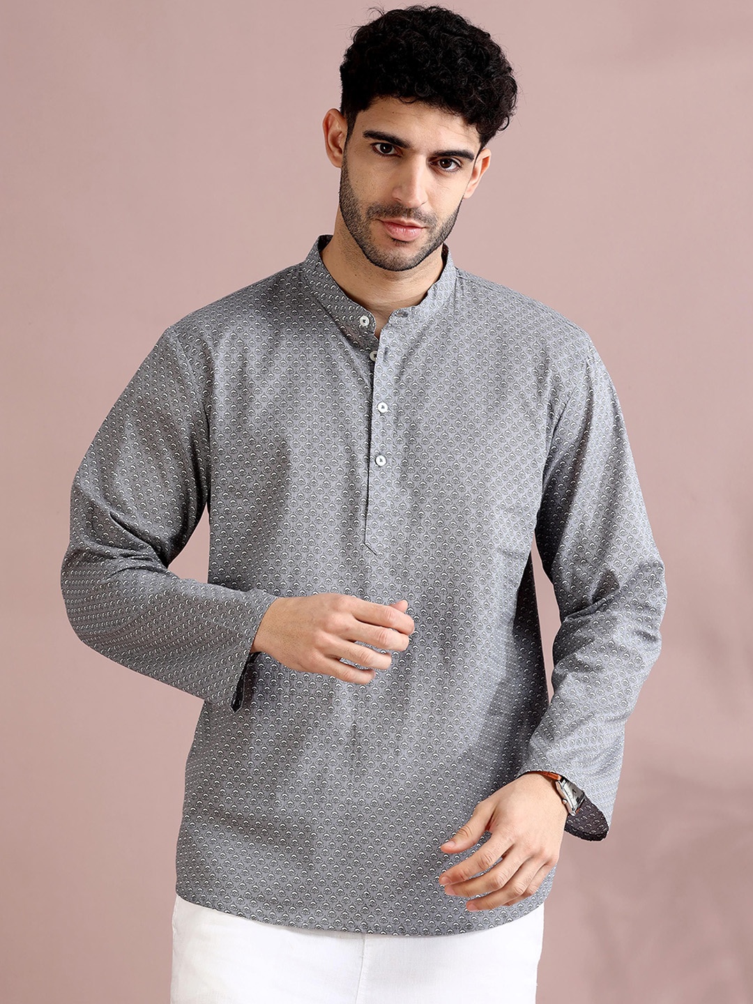 

FILORI Pure Cotton Ethnic Motifs Printed Kurta, Grey