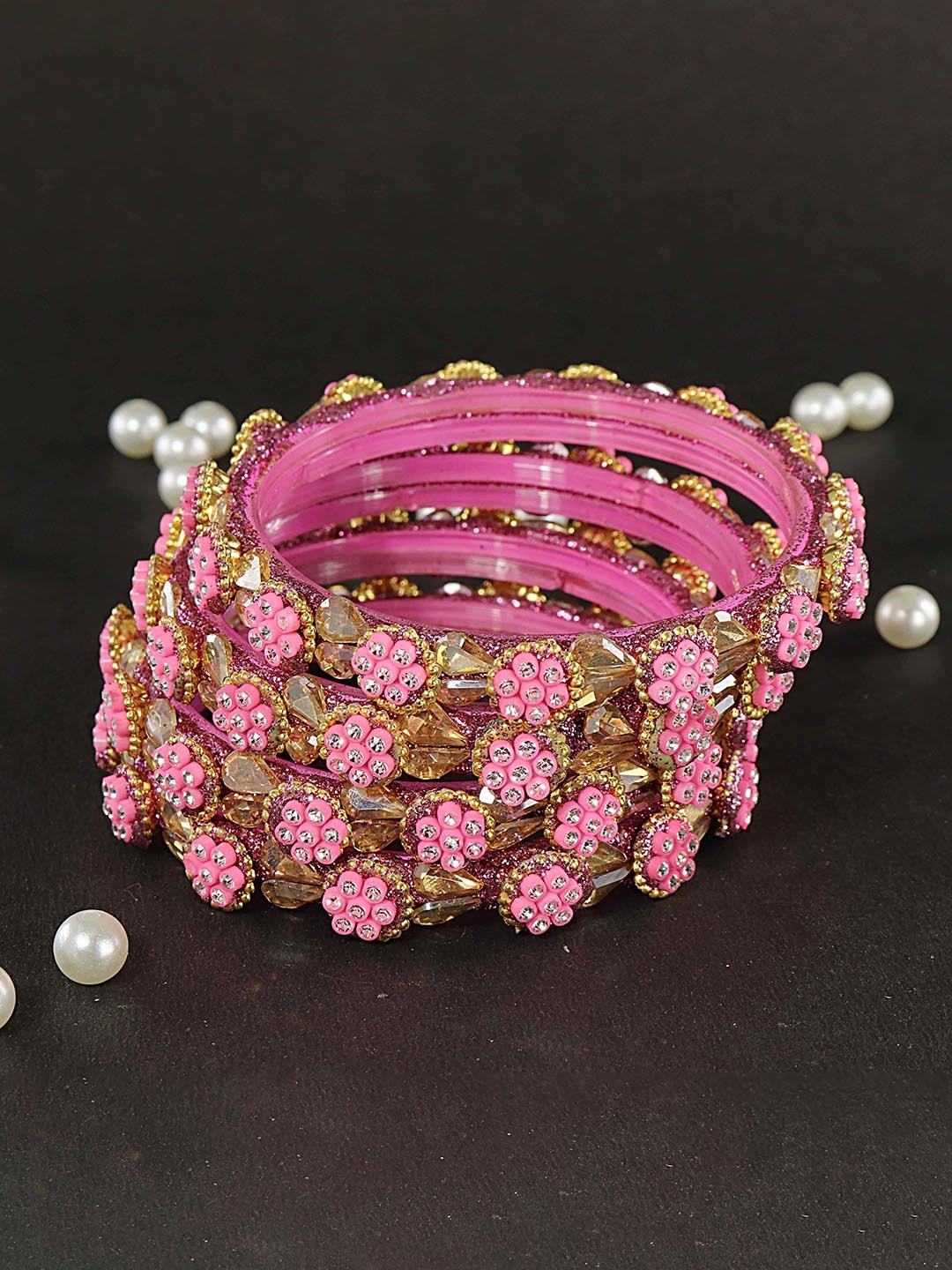 

ZULKA Set Of 4 Zircon Diamond -Studded Bangles, Gold