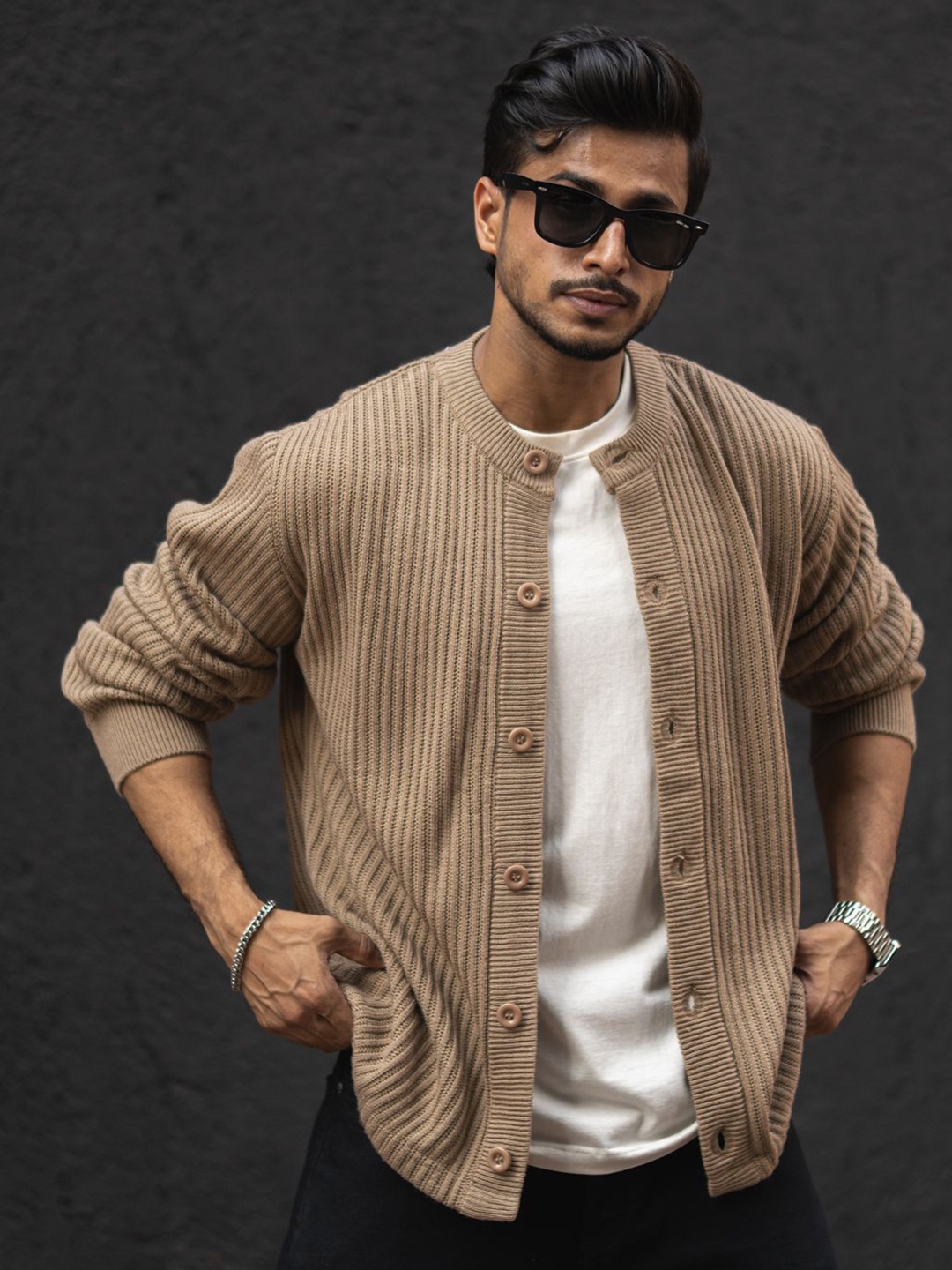 

Powerlook Men Acrylic Bomber Jacket, Beige