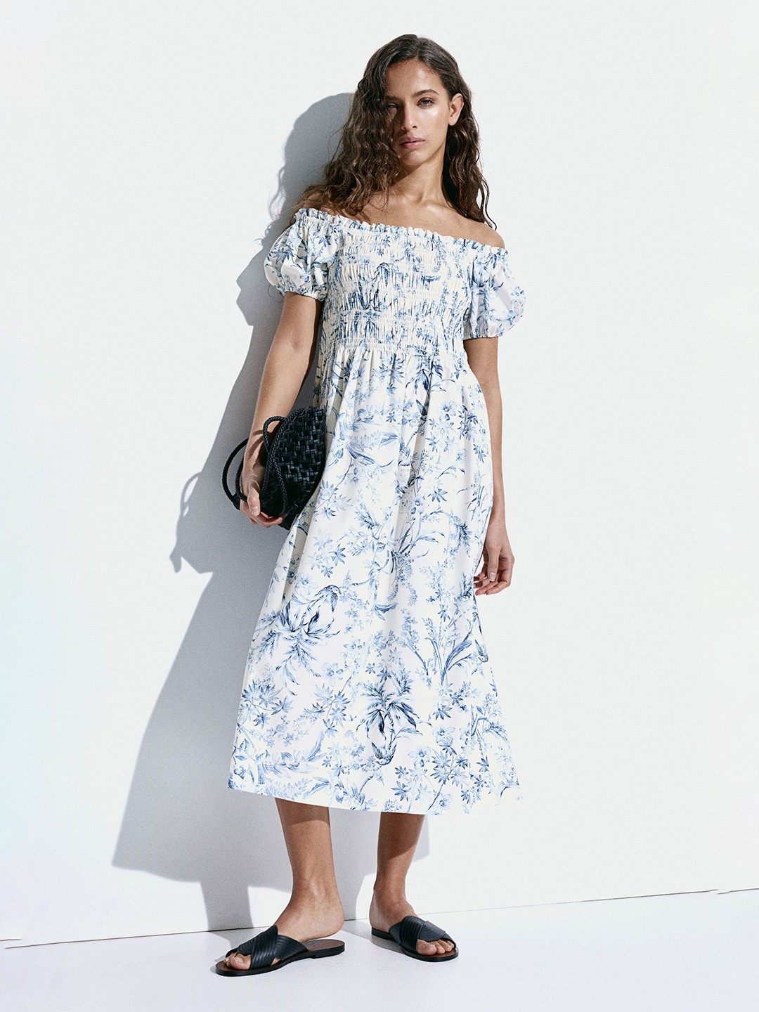 

H&M Smocked Off-The-Shoulder Dress, White