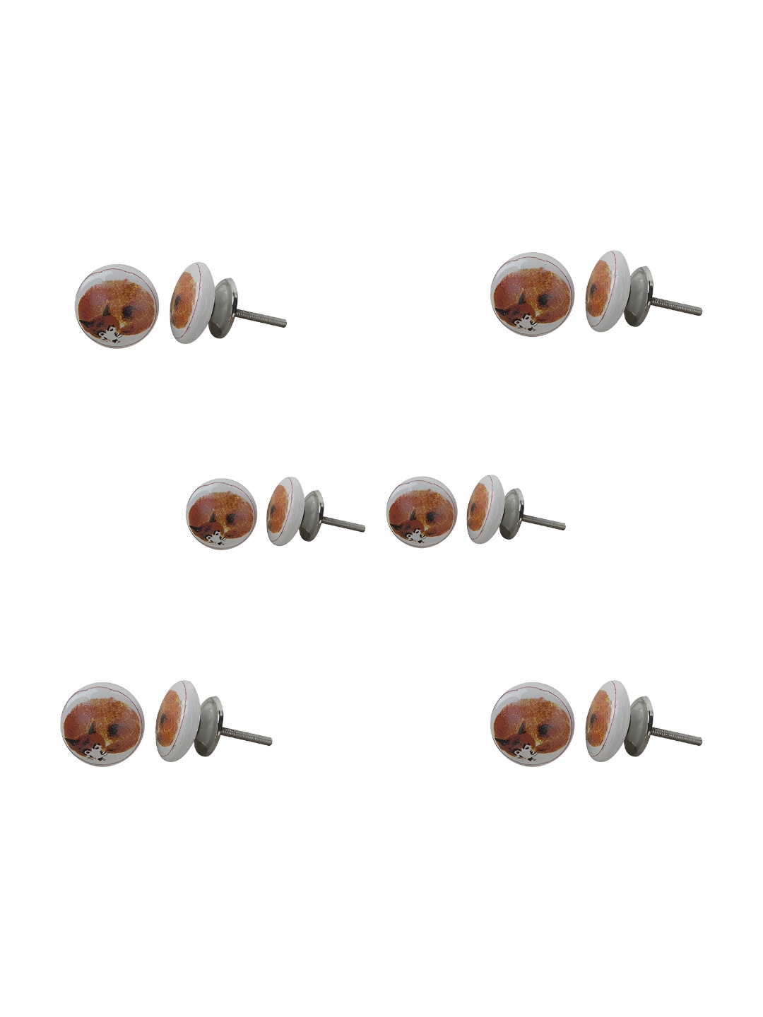 

Indianshelf 6-Pcs White & Brown Fox Flat Printed Ceramic Knobs