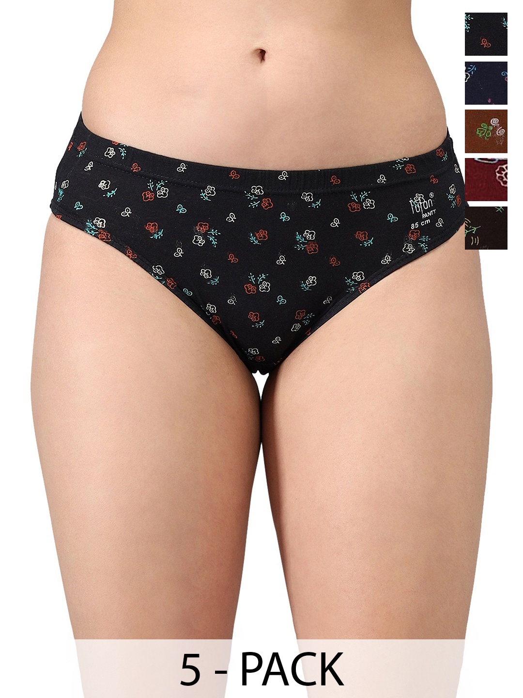 

KANSAL Women Pack Of 5 Printed Mid-Rise Anti Microbial Basic Briefs, Blue