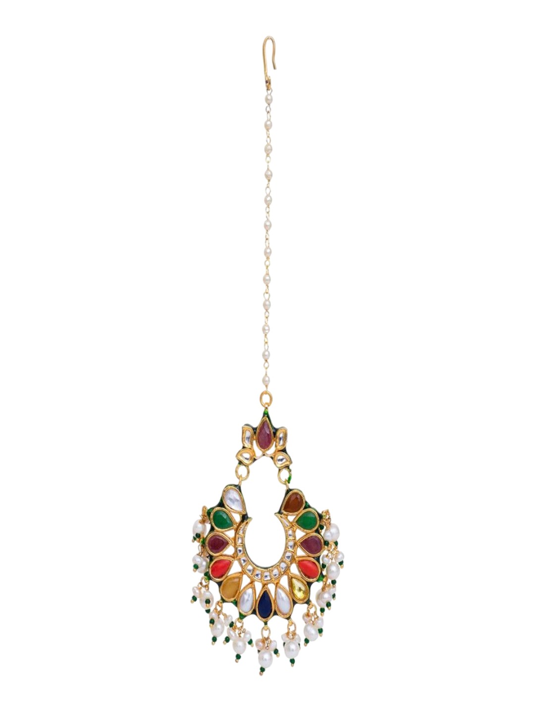 

vivinia BY VIDHI MEHRA Gold-Plated Artificial Stones Studded Maang Tikka Head Jewellery