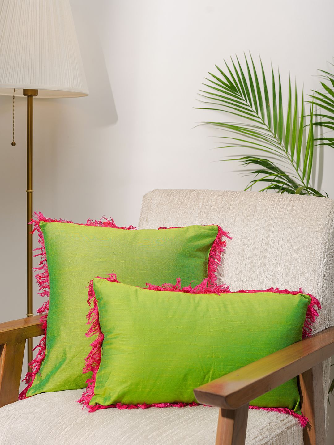 

India Circus by Krsnaa Mehta Lime Green & Pink Square Cushion Covers