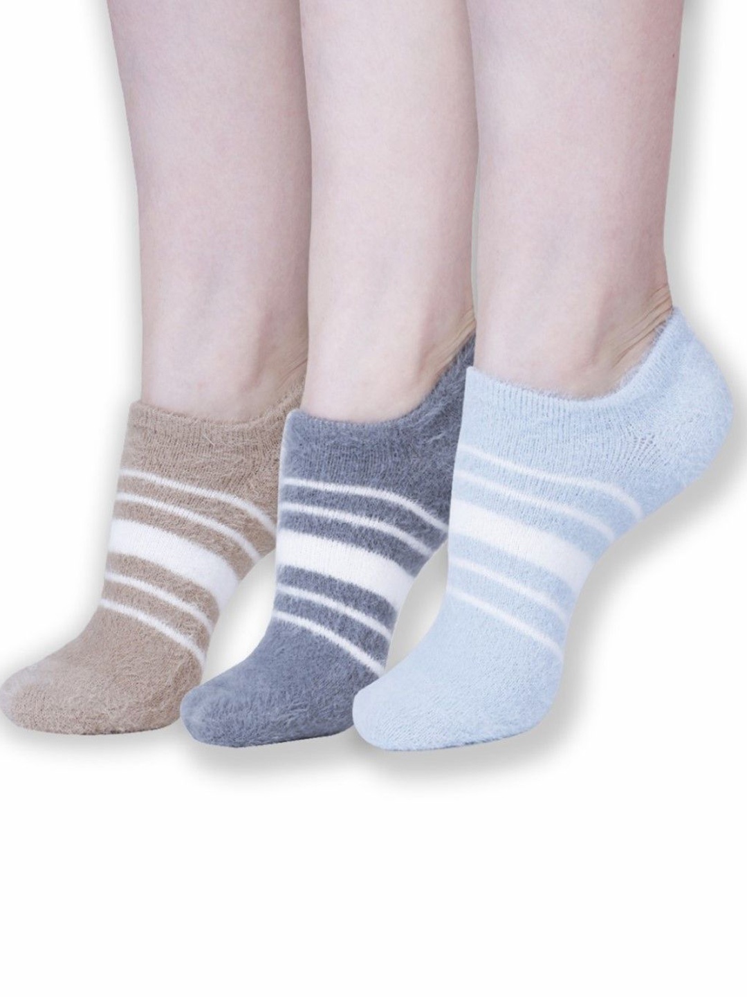 

Dollar Women Pack Of 3 Striped Shoe Liners Socks, Blue
