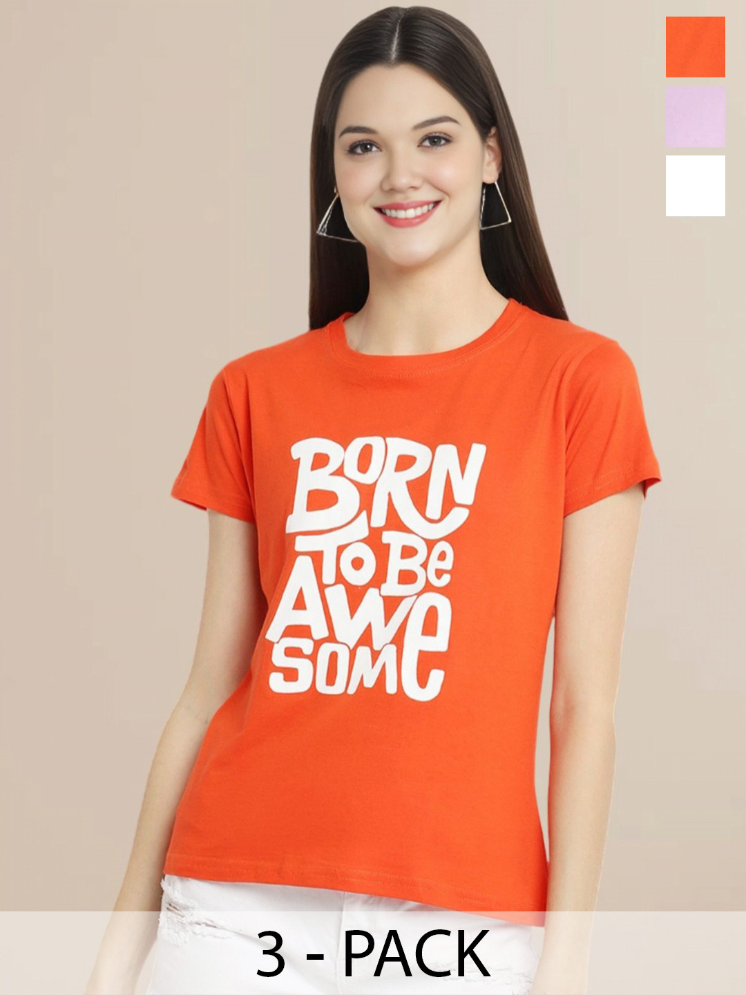 

Metronaut Pack Of 3 Printed T-shirt, Orange