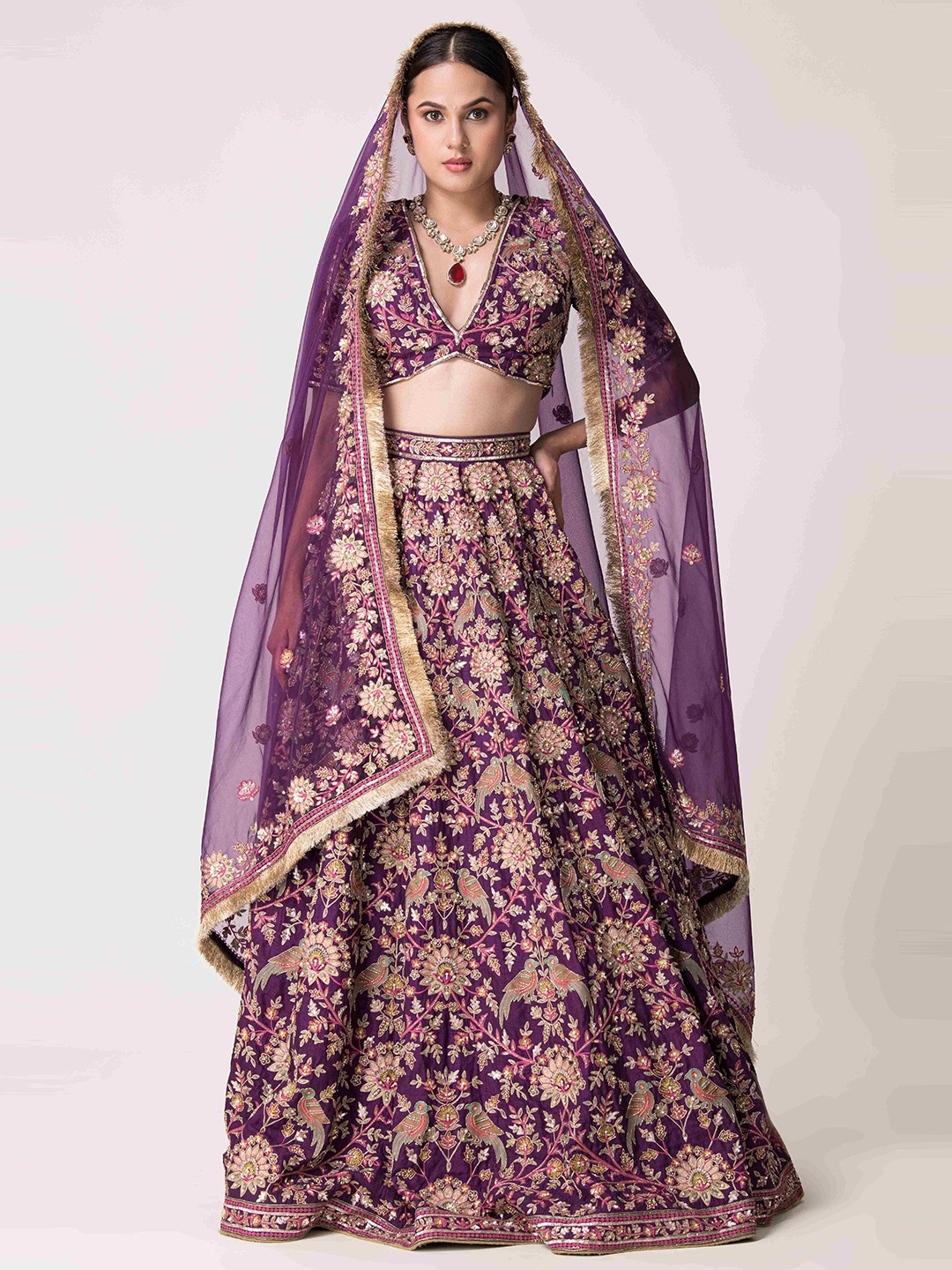 

The Front Row Embellished Thread Work Ready to Wear Lehenga & Blouse With Dupatta, Purple