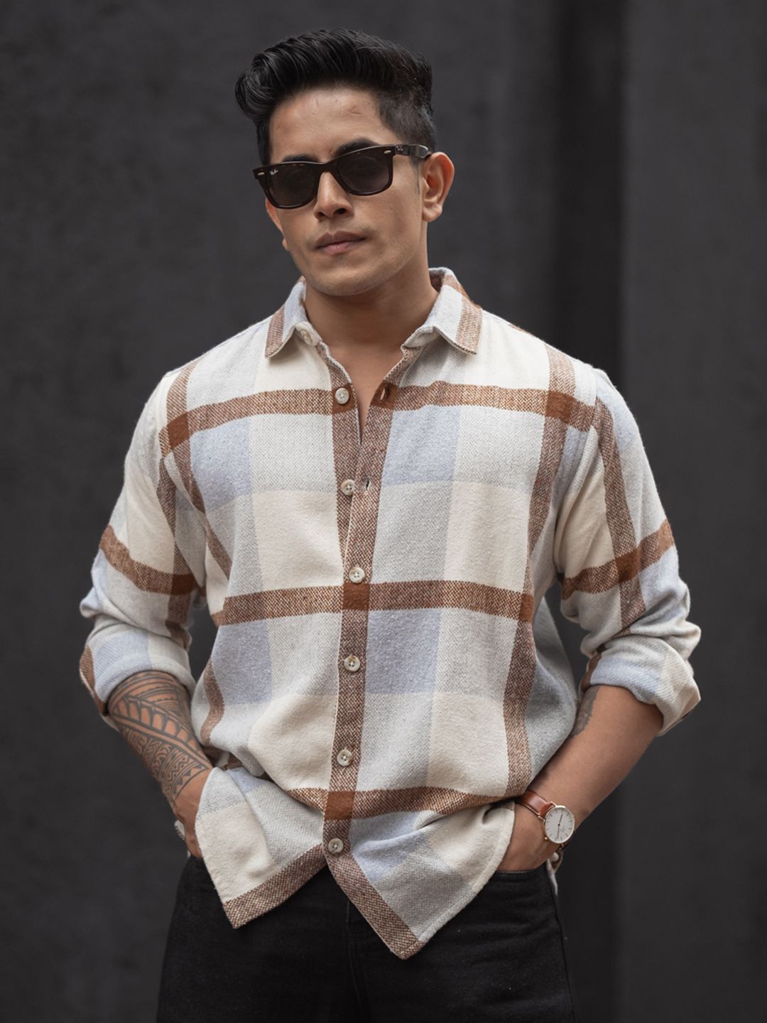 

Powerlook Men Opaque Checked Casual Shirt, Multi
