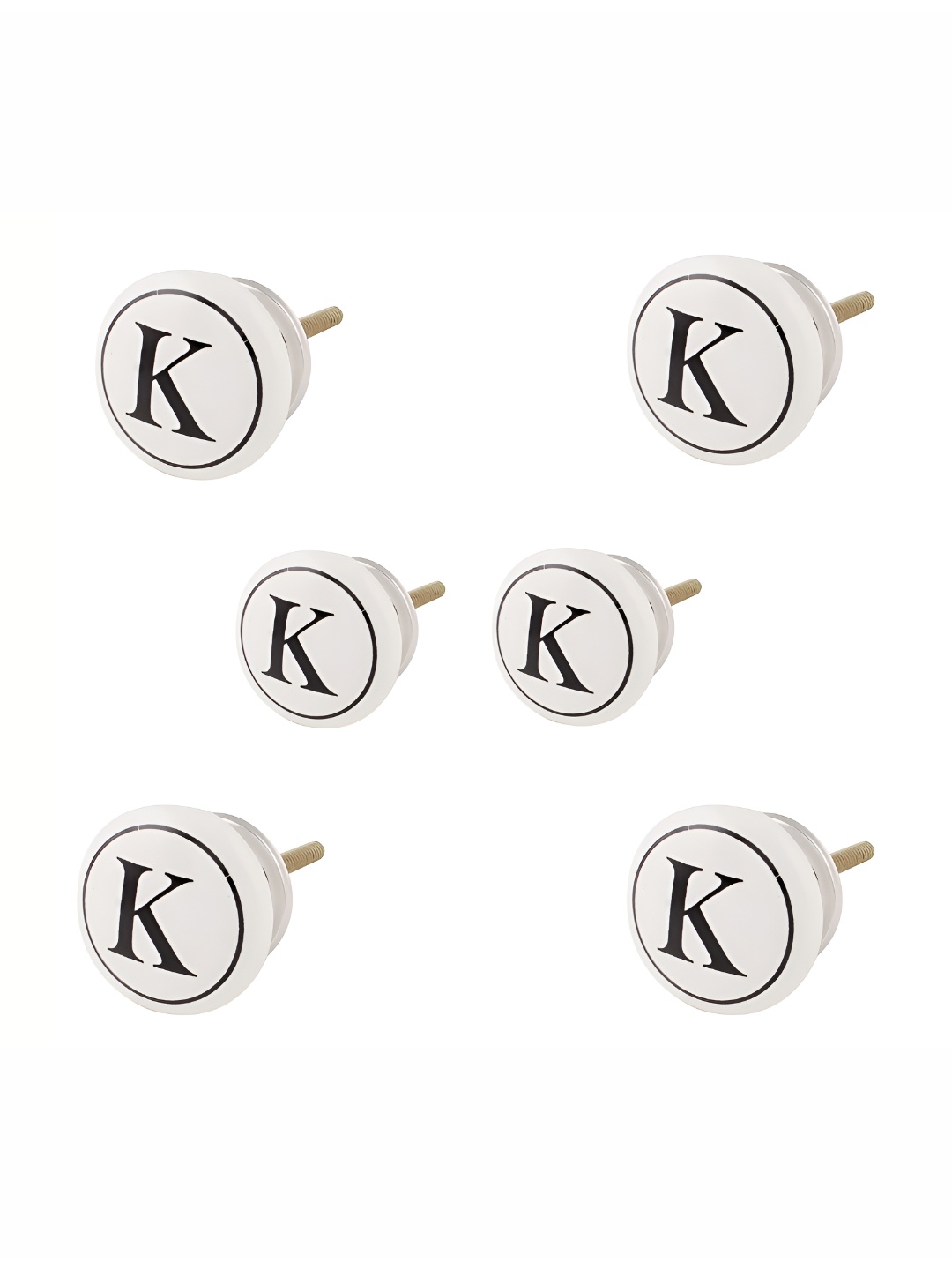 

Indianshelf 6-Pcs White & Black K Alphabet Printed Ceramic Knobs