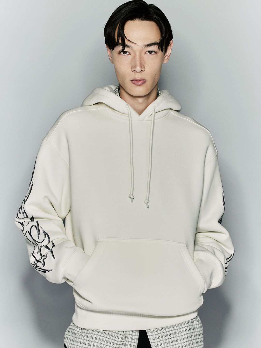 

H&M Loose Fit Printed Hoodie, White