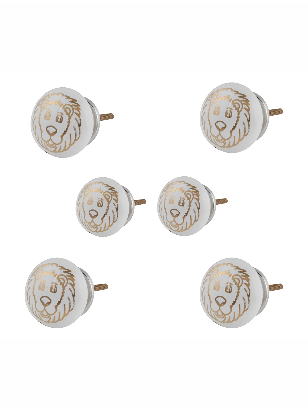 

Indianshelf 6-Pcs White & Yellow Lion Printed Ceramic Knobs