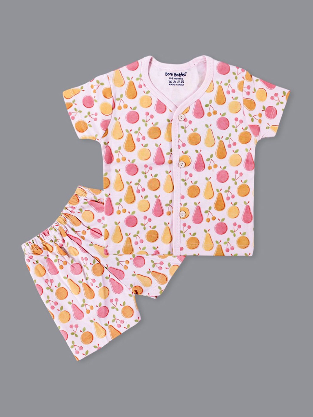 

Born Babies Unisex Kids Printed Top with Shorts, Pink