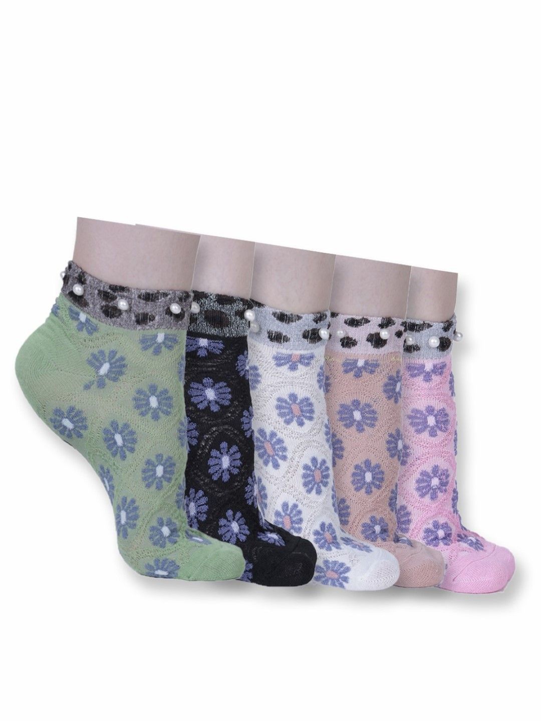 

Dollar Women Cotton Pack Of 5 Patterned Ankle-Length Socks, Green