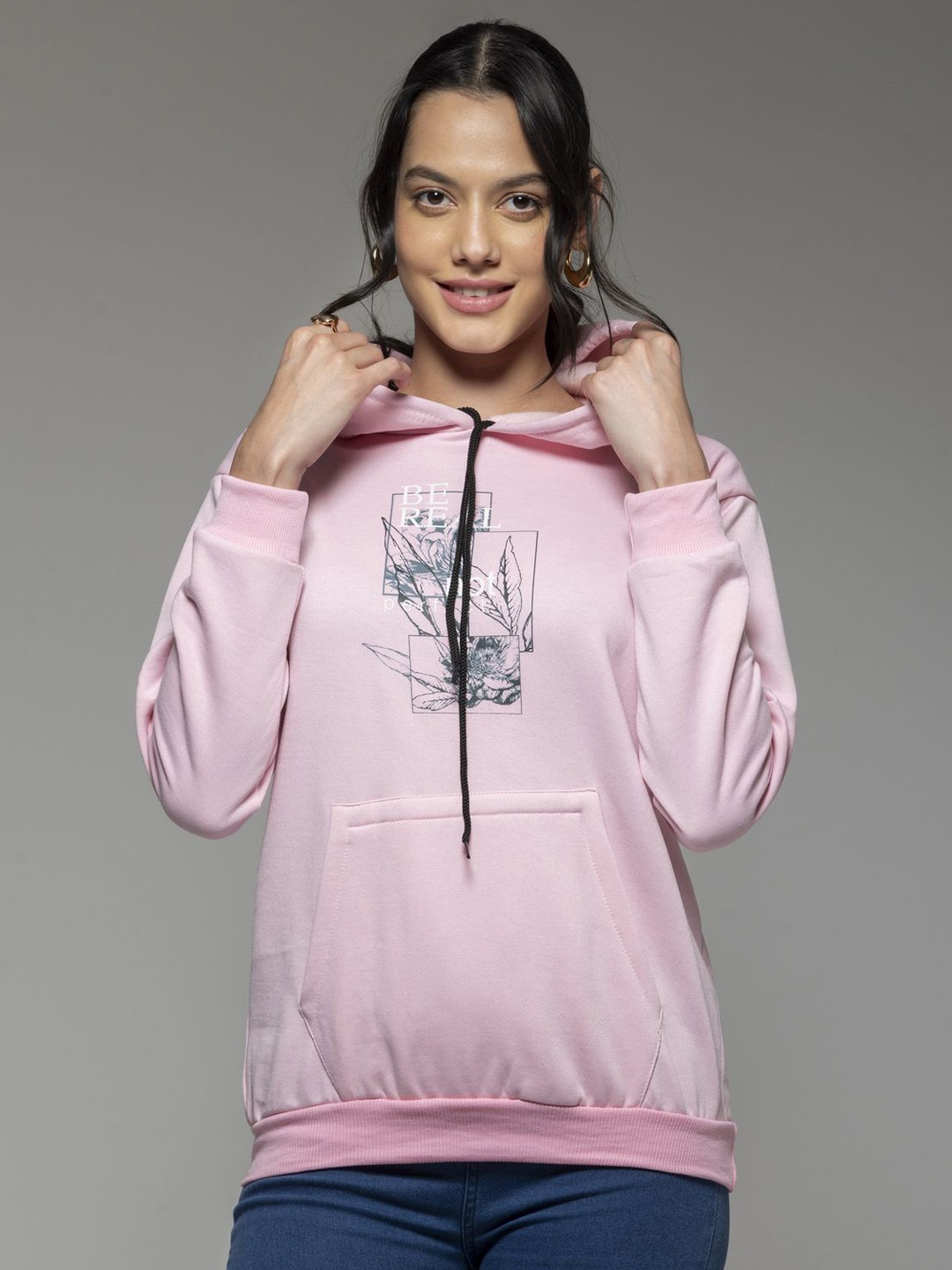 

OCTICS Women Printed Hooded Sweatshirts, Pink