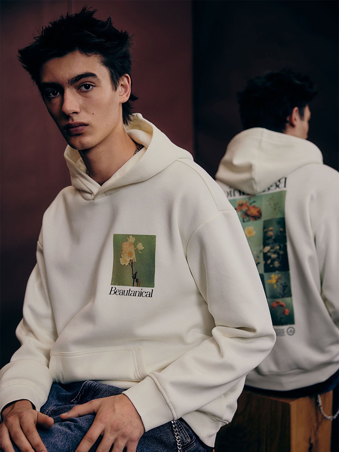 

H&M Loose Fit Printed Hoodie, White