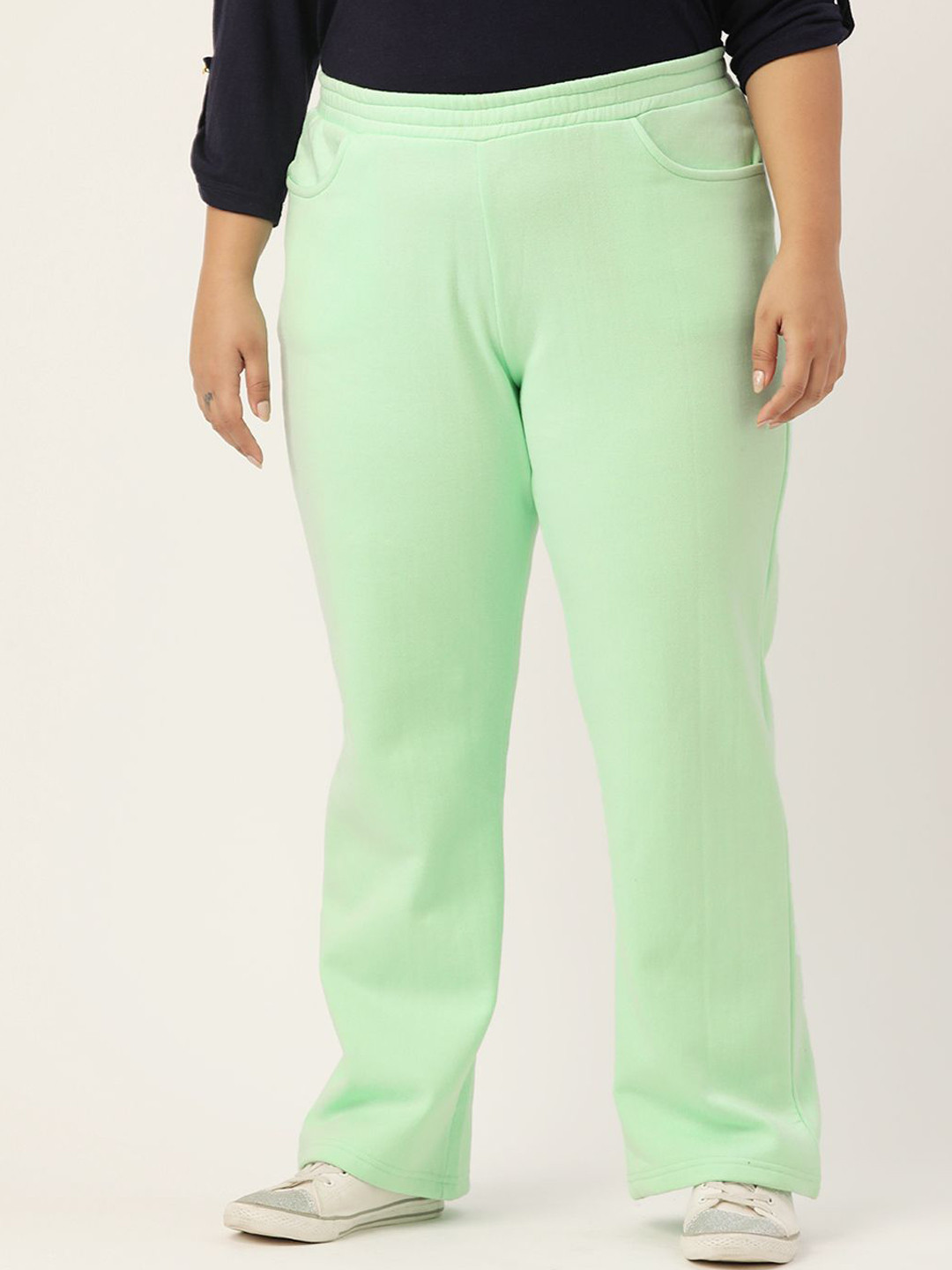 

theRebelinme Women Relaxed Straight Fit High-Rise Easy Wash Trousers, Sea green
