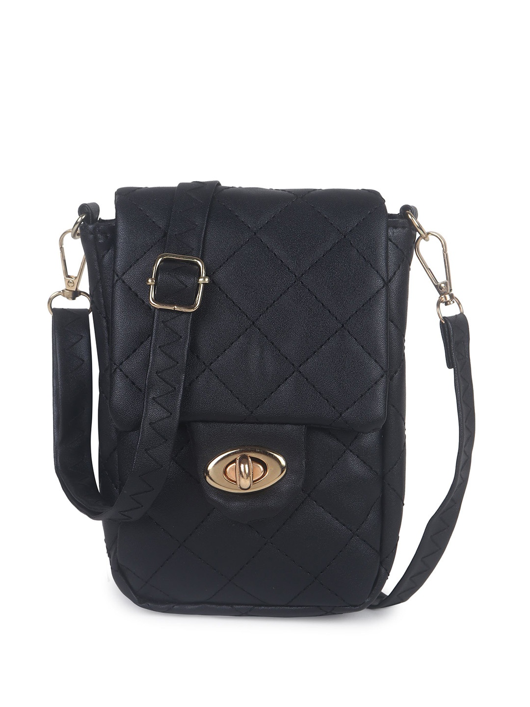 

Filauri Textured PU Structured Sling Bag with Quilted, Black