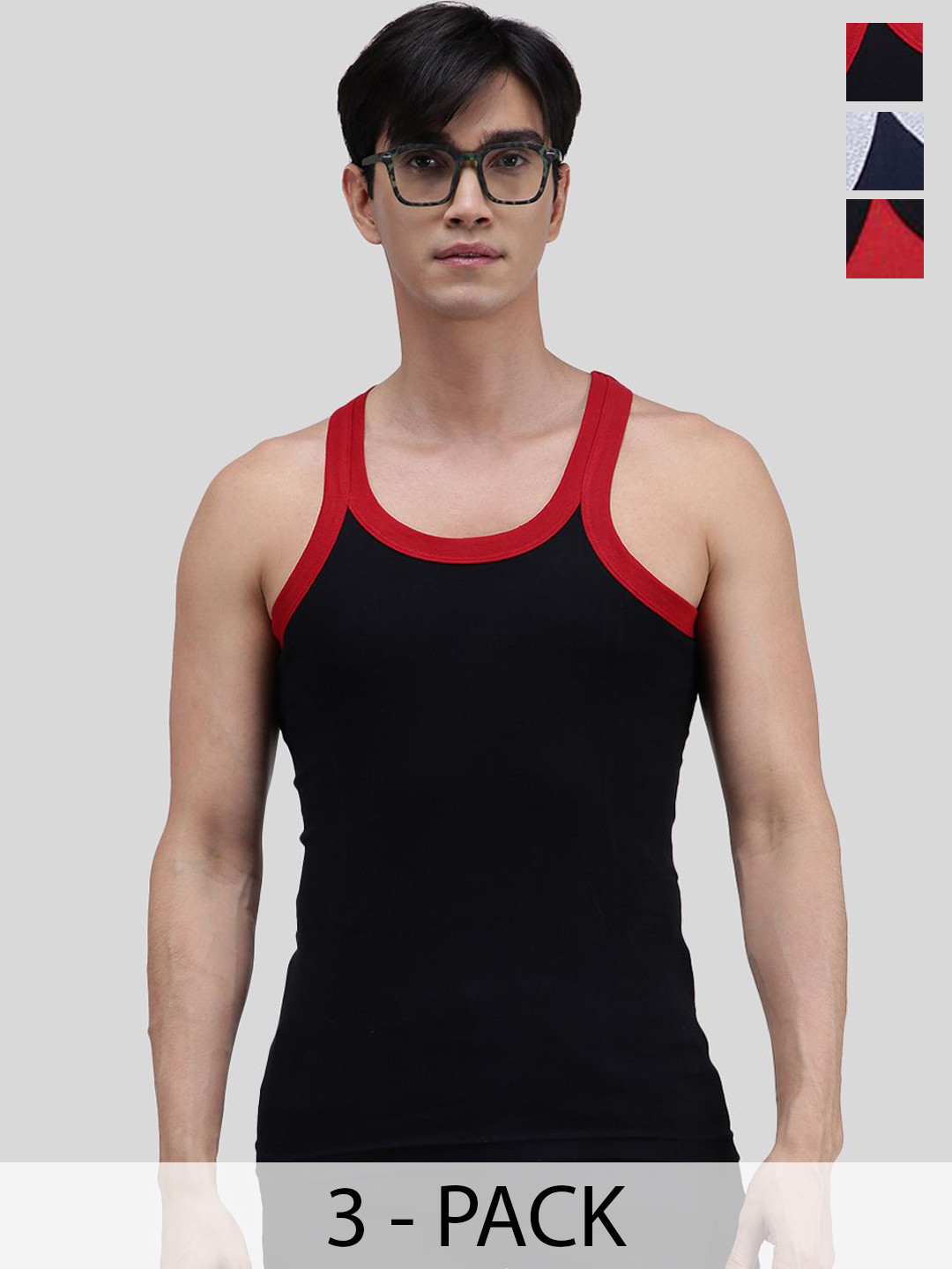 

AMUL COMFY Pack Of 3 Pure Cotton Gym Vests AC-GVEST-MULTI-XS-3PC, Blue