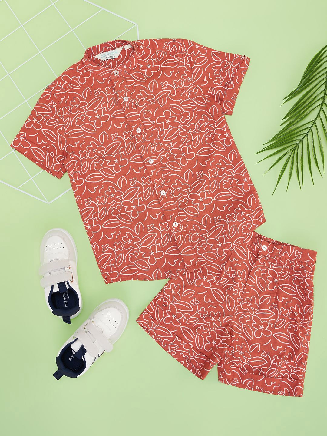 

indus route by Pantaloons Boys Printed Shirt With Shorts, Coral