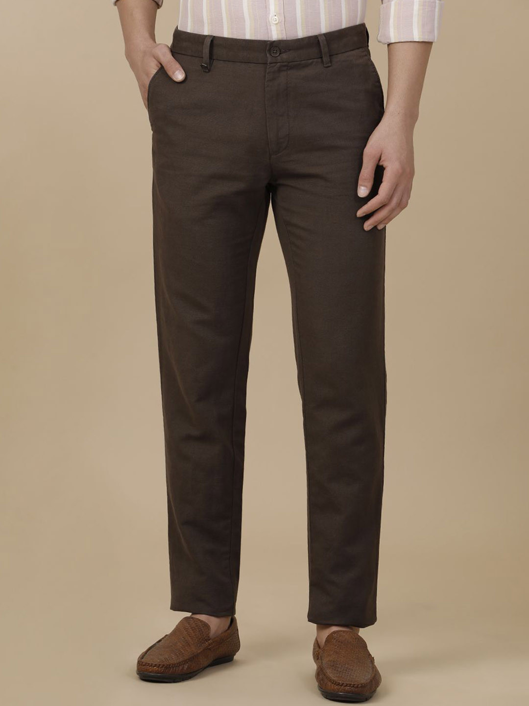 

Linen Club Men Contemporary Fit Linen Casual Trouser, Brown