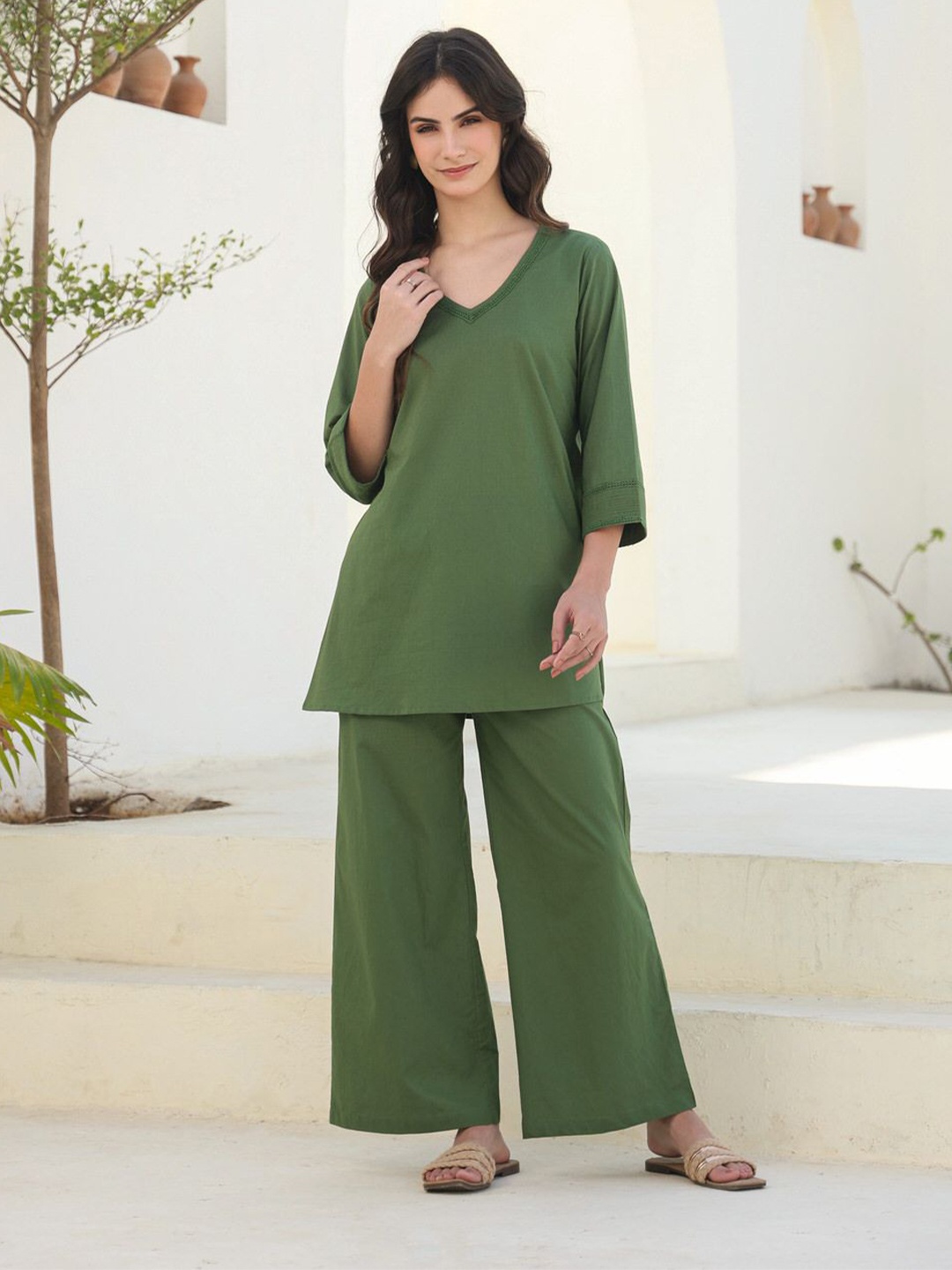 

JISORA Pure Cotton Tunic & Trouser, Olive